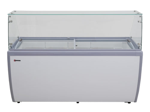 Omcan FR-CN-0014 71″ Thirteen Pan Gelato Dipping Cabinet with Flat Sneeze Guard and Pans