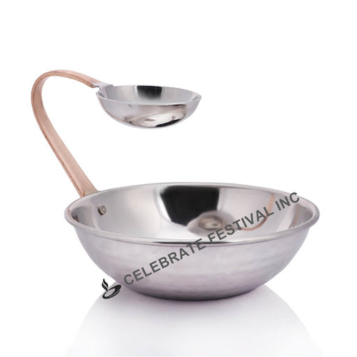 Round hammered copper stainless steel chip and dip platter with sauce compartment