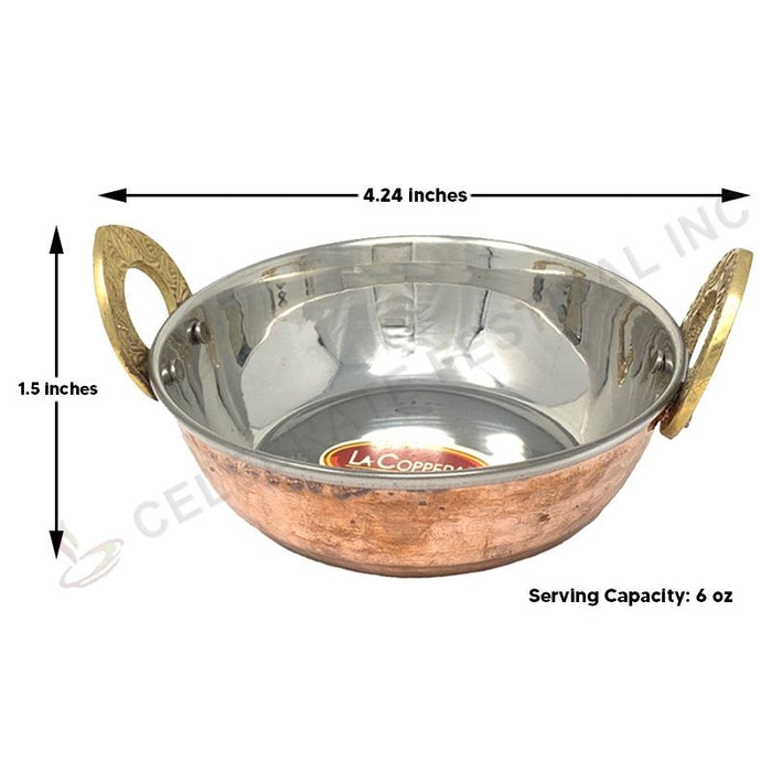 Hammered Copper Stainless Steel Kadai (Karahi) Bowl