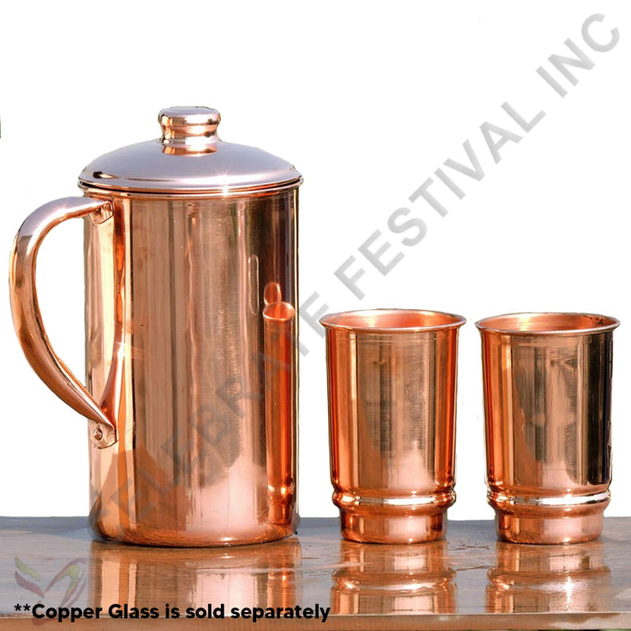 Full Copper Jug / Pitcher With Lid - 9", 2.3 Ltr (77 Oz) Capacity