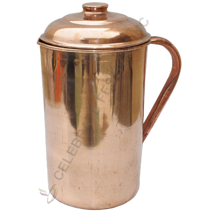 Full Copper Jug / Pitcher With Lid - 9", 2.3 Ltr (77 Oz) Capacity