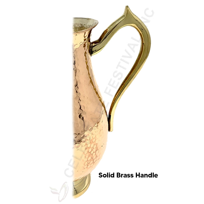 Hammered Pure Copper Water Pitcher (water Jug) With Bras Handle And I Ice Cather (Muglai Surahi Design)