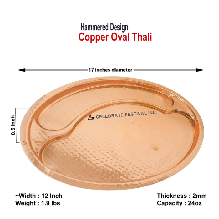 Hammered Traditional Designer Copper Oval Thali
