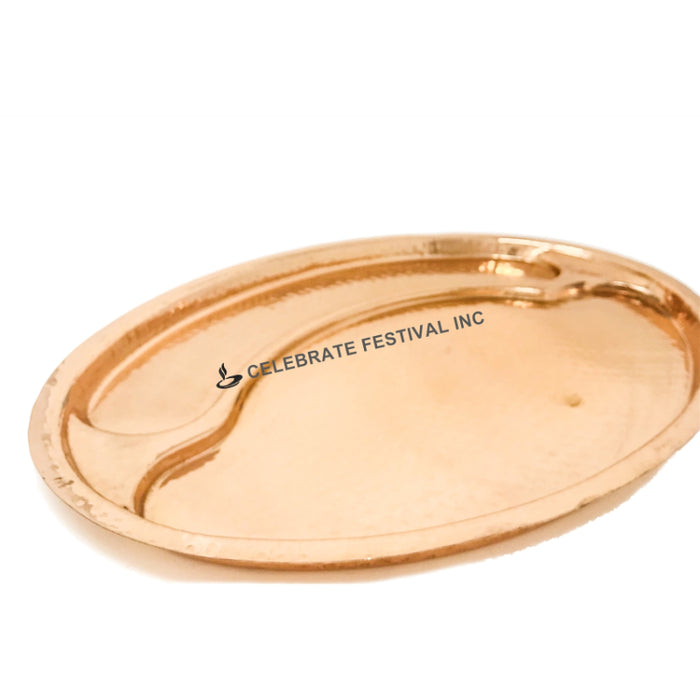 Hammered Traditional Designer Copper Oval Thali Set (1 Oval thali/ 4 Mukta Katoris / 1 Spoon / 1 Curved Copper Glass