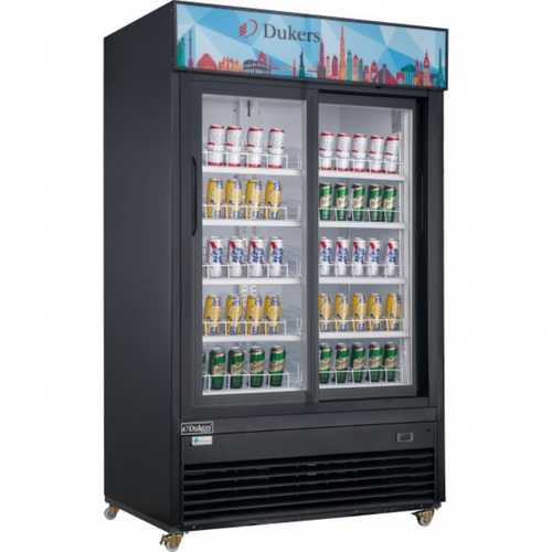 Dukers Glass Door Merchandiser Refrigerator DSM-40SR Commercial Glass Sliding 2-Door Merchandiser Refrigerator in Black