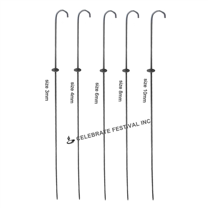 Mild Steel (Iron) BBQ SKEWERS - ROUND, Options 3,4,6,8 & 10 MM thickness with STOPPER