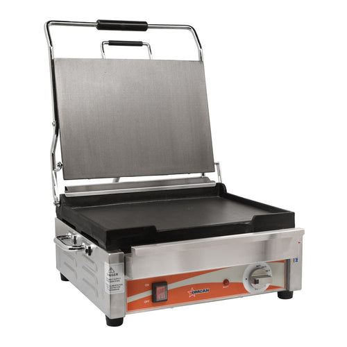 Omcan PG-CN-0679-F Single Panini Grill with Smooth Plates – 12″ x 15″ Cooking Surface – 120V, 1800W