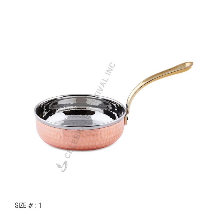 Hammered Copper/Stainless Steel Fry Pan With Brass Handle