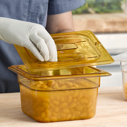 Cambro H Pan One Sixth Size Food Pan Lid with Handle Amber ( Case of 6 )