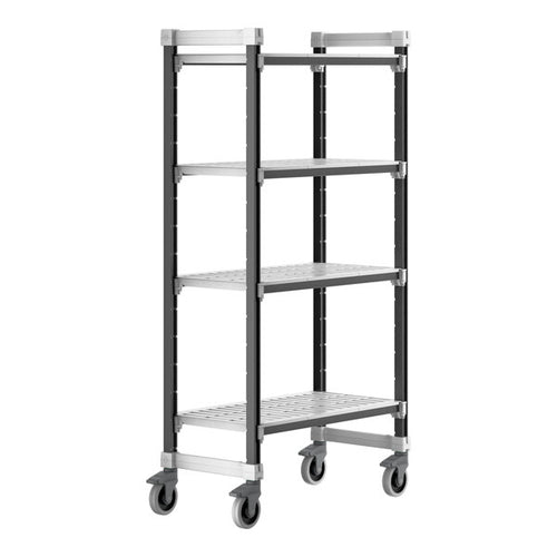 Cambro Camshelving Elements 4-Shelf Vented Mobile Shelving Unit – Speckled Gray
