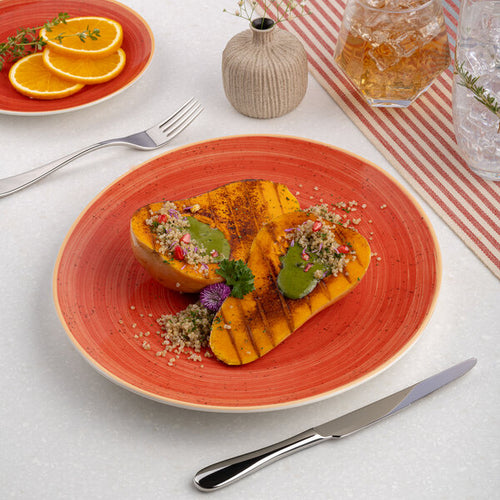 Ariane Twister Red 11 4/5" Oval Coupe Porcelain Steak Plate ( Case Of 6 )