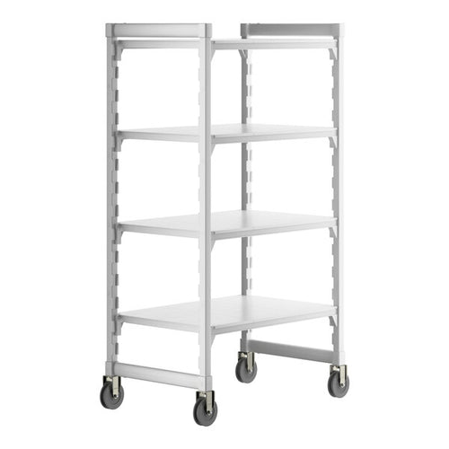 Cambro Camshelving Premium Heavy Duty 4-Shelf Solid Mobile Shelving Unit – Speckled Gray
