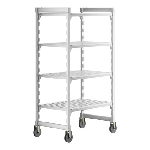 Cambro Camshelving Premium Heavy Duty 4-Shelf Vented Mobile Shelving Unit – Speckled Gray