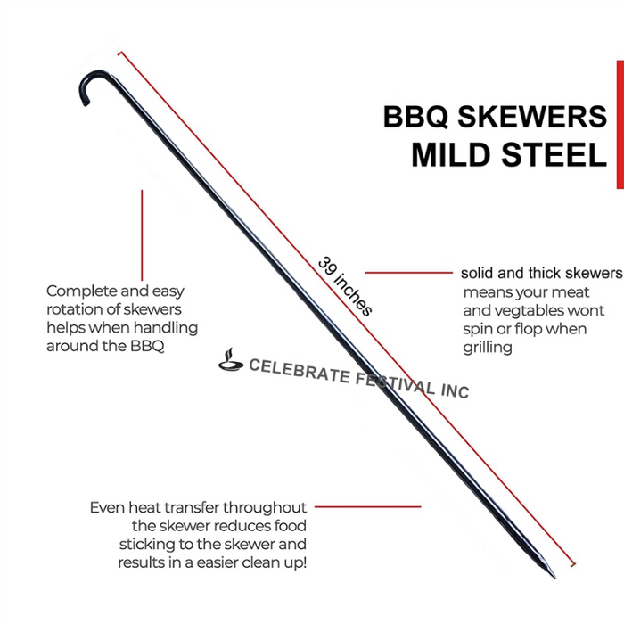 Mild Steel (Iron) BBQ SKEWERS - ROUND, Options 3,4,6,8 & 10 MM thickness