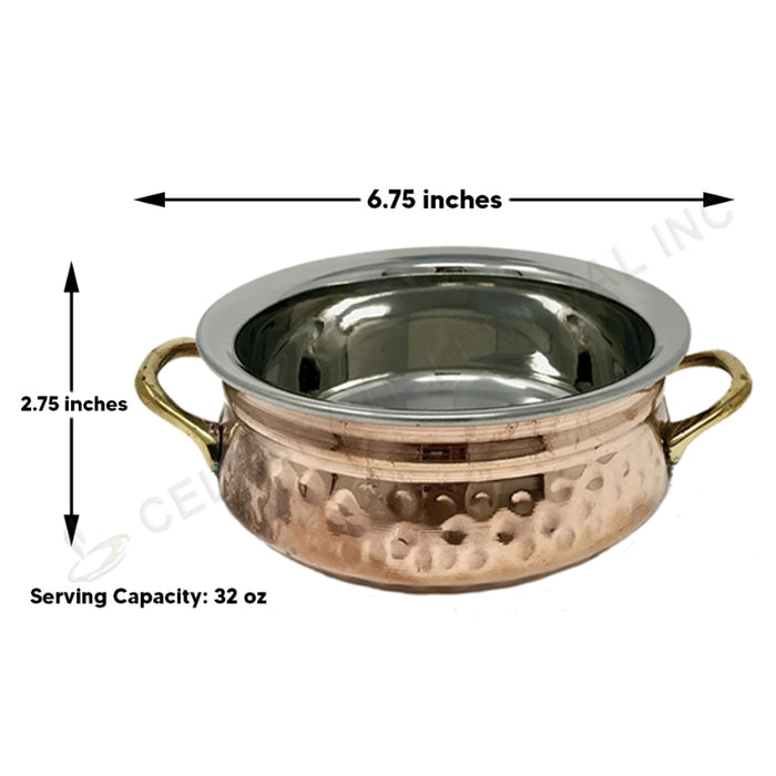 Copper/Stainless Steel Handi with Brass Handle (Double wall, Hand Hammered)