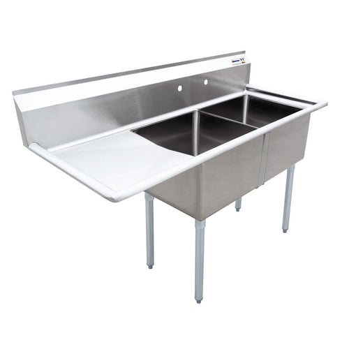 OMCAN Two Tub Sink with 3.5″ Center Drain, Optional Drain Boards, Stainless Steel, NSF