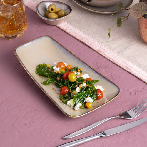 Ariane Splash Beige 11 3/7'' x 6 1/9'' Asymmetric Rectangular Porcelain Coupe Platter ( Case Of 6 )