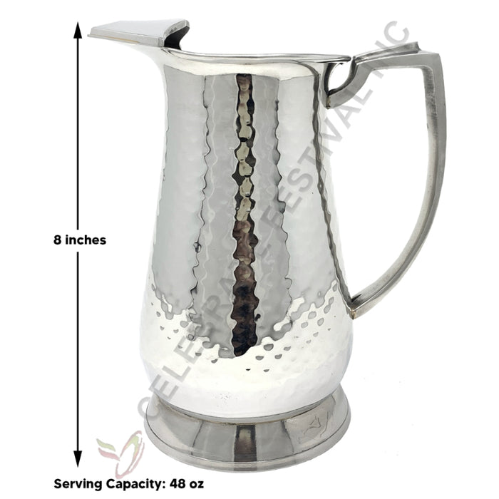 Stainless Steel Hammered Maharaja Water Pitcher With Ice Catcher