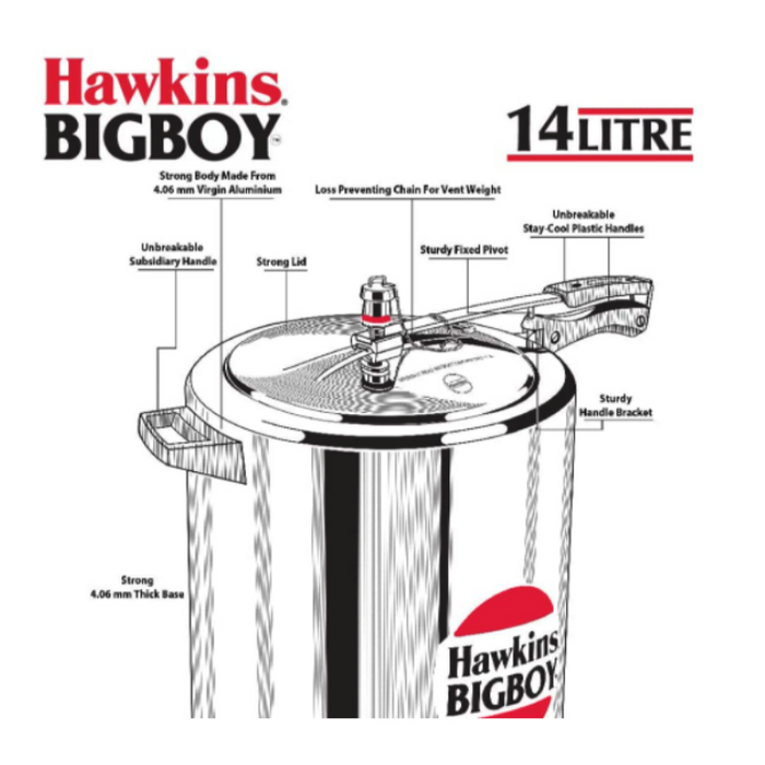 Hawkins Bigboy Aluminum Pressure Cooker - Bigboy Series and Regular : 22, 18, 14, 12, 8, 6.5 Liter sizes