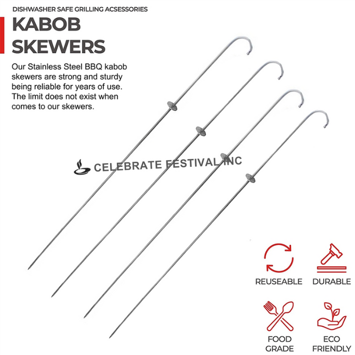 Stainless Steel BBQ SKEWERS - ROUND Options 3,4,6,8 & 10 MM thickness with STOPPER