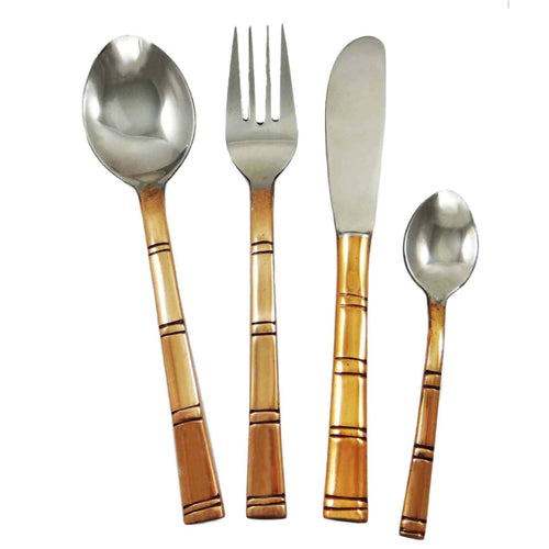 Set of 12 bamboo design copper and stainless steel dinner spoons