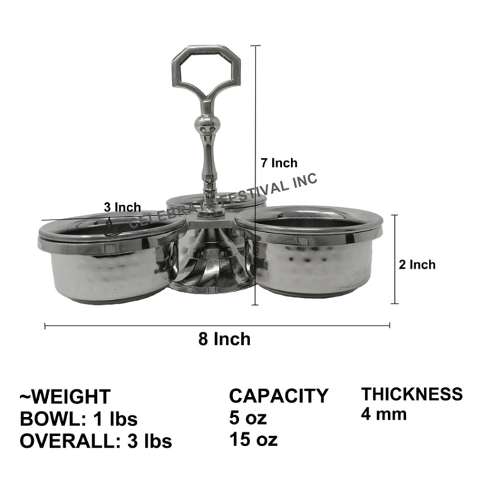Stainless Steel Chutney/Pickle Stand-3 Bowls