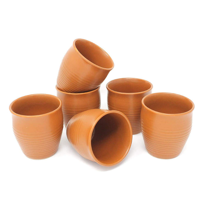 Ceramic Reusable Tea Kullad Cup with Lines - 8oz (Price per dz)