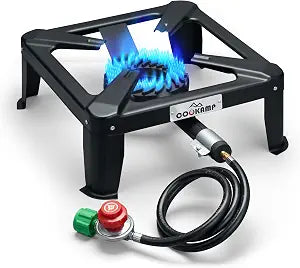 SA1730 : COOKAMP Propane Burner for Outdoor Cooking, 120,000 BTU Single 7" Round Burner, 16" Square Steel Cooktop!SA1730
