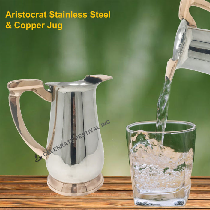 Aristocrat Stainless Steel And Copper Jug - 33 oz/ 1 Liter