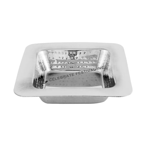 Stainless steel hammered square entrée bowl with broad rim