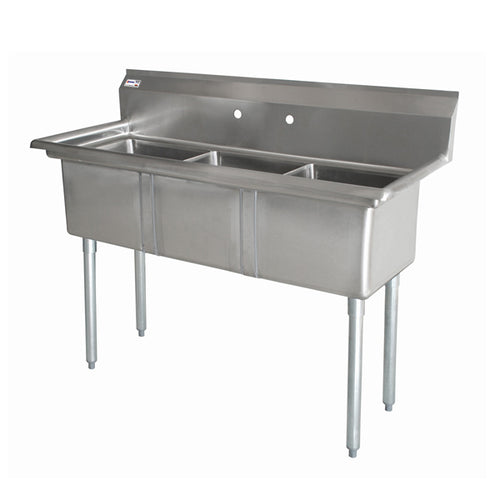 Omcan 3 Tub Sink with 3.5″ Center Drain, Drainboard Optional, 18-gauge Stainless Steel, NSF