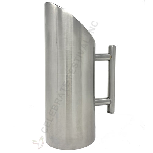Stainless steel beverage pitcher with glossy and brushed finishes and ring design