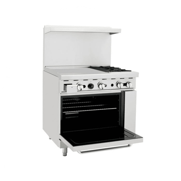 Atosa AGR-2B24GL — 36″ Gas Range with Two (2) Open Burners & 24″ Griddle