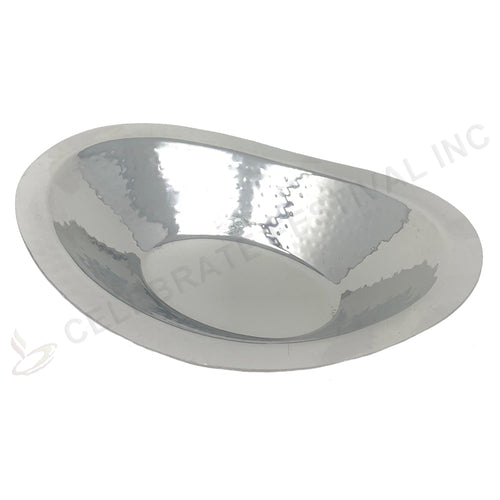 Modern oval stainless steel bread basket with hammered finish