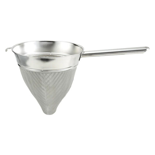 Winco Hollow Handle Stainless Steel Bouillon Strainer with Extra Fine Mesh - 10", 8"