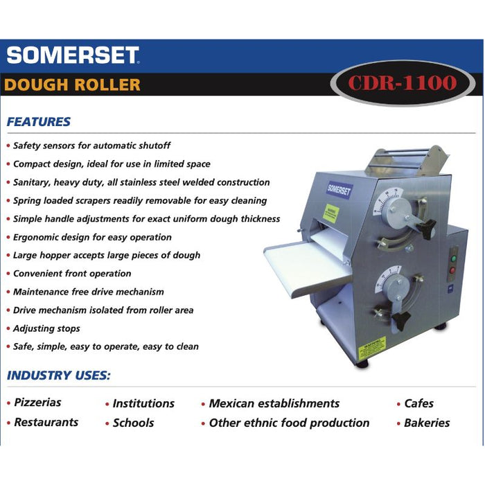 Somerset CDR-1100 11" Synthetic Dough Roller, Front Operation