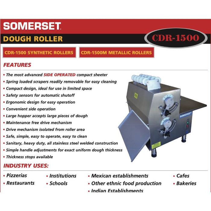 Somerset CDR-1500 15" Synthetic Dough Roller, Side Operation