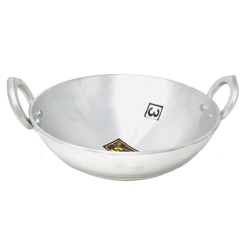 Aluminum round bottom Kadai for deep frying / cooking - commercial/ restaurants - available in 14, 16, 18, 20 & 22" Diameter