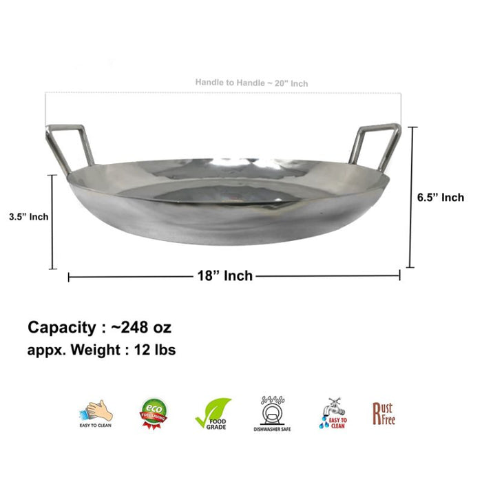 Heavy Duty Stainless steel Jalebi Kadai / Flat Wok (Available in 18, 20, 22, 24 & 30 Inch Diameter)