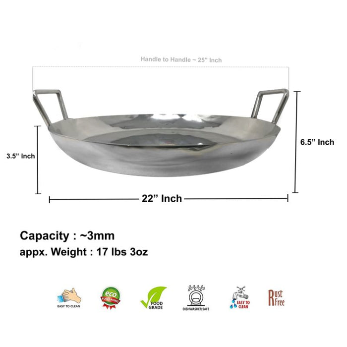 Heavy Duty Stainless steel Jalebi Kadai / Flat Wok (Available in 18, 20, 22, 24 & 30 Inch Diameter)