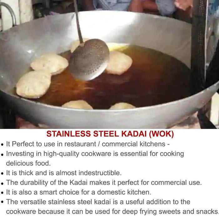 Stainless Steel Round Bottom Kadai (14", 16" , 18" Diameter)