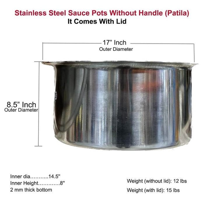 Stainless Steel Sauce Pots Without Handle (Patila)