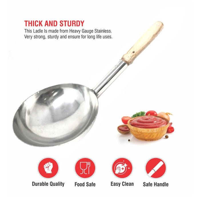 Steel Deep Fry Pan/ladle with wooden handle  (Available in different Sizes)