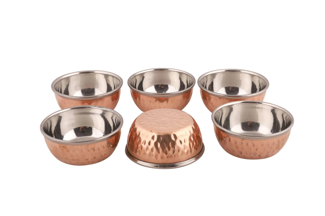 Copper/Stainless Steel Round Bottom Hammered Omega Katori Bowl for dining & Serving - 3.5 Oz