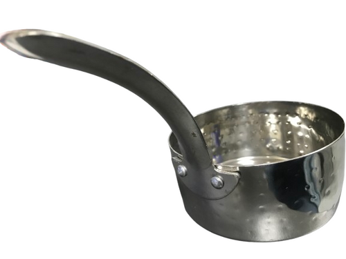 Hammered stainless steel sauce pan with brass handle