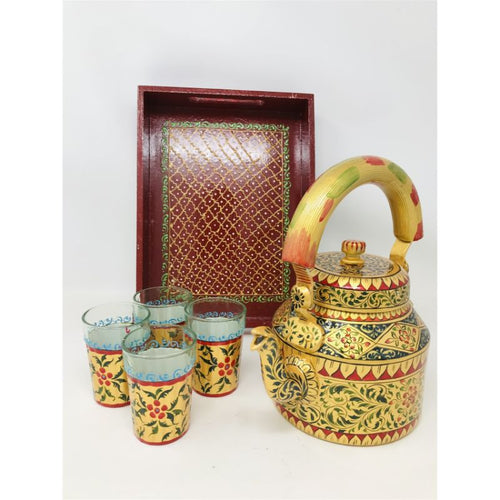 Tea kettle - Beautifully Hand Painted With Traditional Rajasthani/ Mughal Art/ Set Of Kettle & Chai Glass