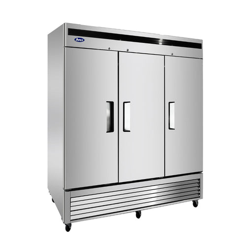 Atosa MBF8504GR Commercial Reach-In Freezer – Stainless Steel Three-Door Design with Bottom Mount Compressor