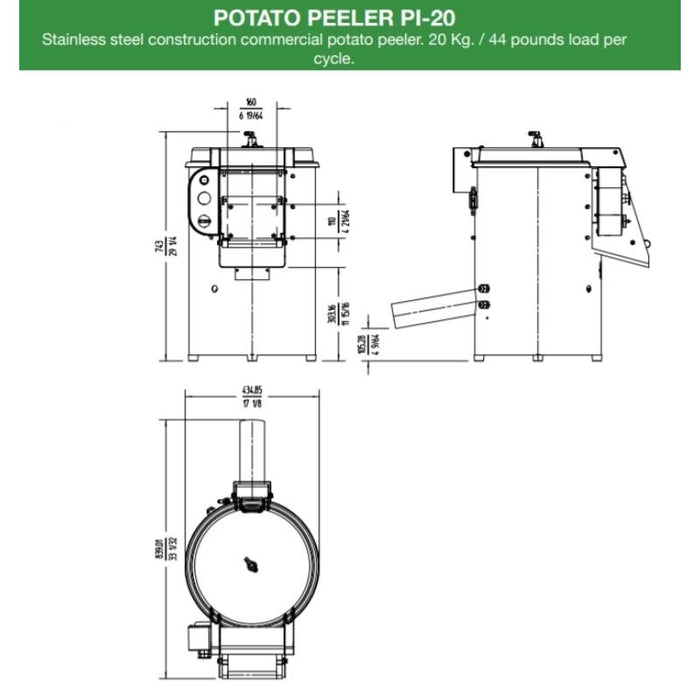 Sammic Onion/Potato Peeler PI-20 From Sammic (1000618) 120/60/1