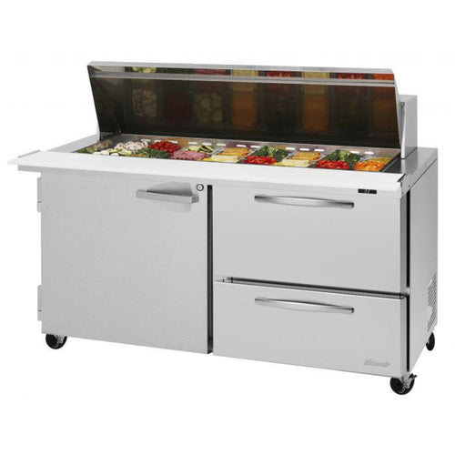 Turbo Air PST-60-24-D2R(L)-N Rear Mount PRO Series Mega Top Sandwich/Salad Prep Table with Two Sections 17.0 cu. ft