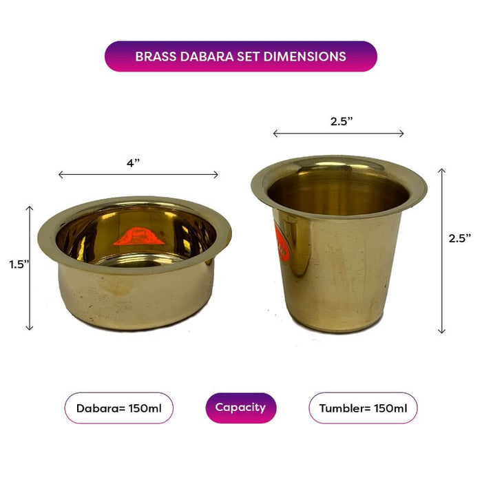 Madras Filter Coffee Dabra /Brass Mirror Finish/ Glass & Katori - 3 Oz